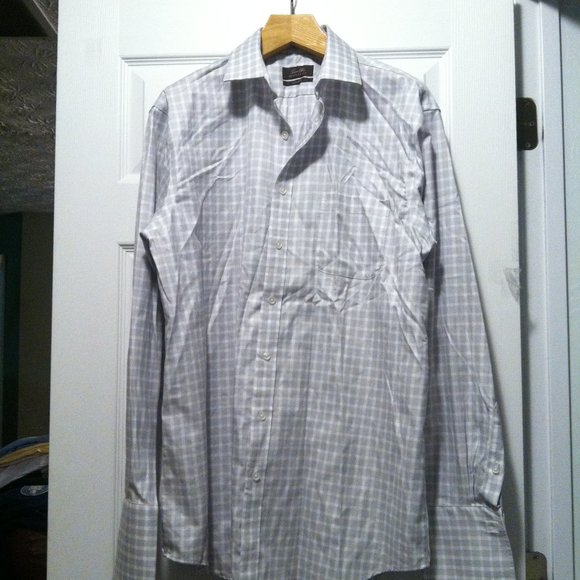 TASSO ELBA MEN'S PRE-OWNED 100%COTTON DRESS SHIRT W/FRENCH CUFFS SIZE: 17/36-37 - Picture 4 of 6